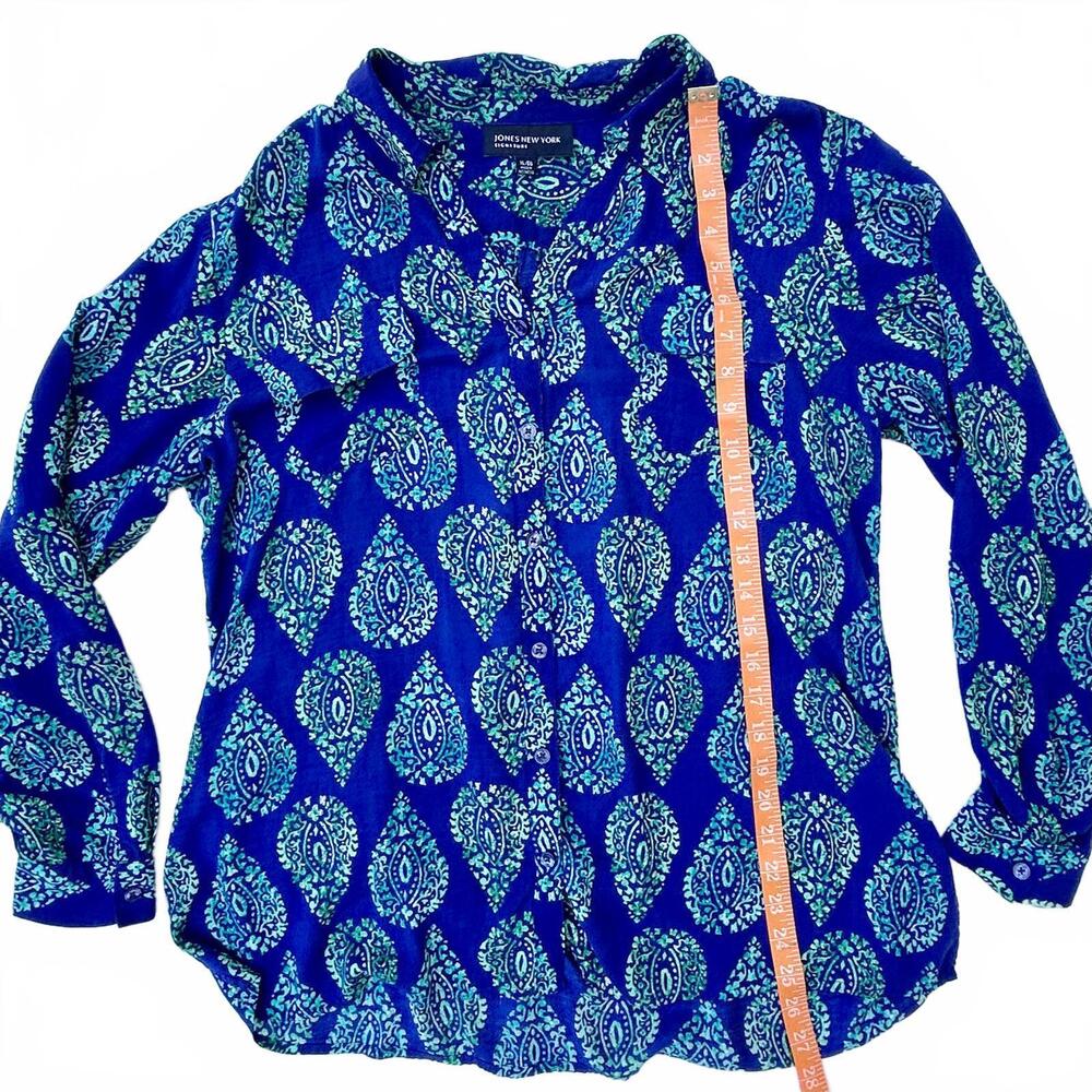 Jones New York Blue Green Button up blouse size XL
